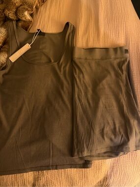 Skims Ribbed Tank Top and Short Set - brown